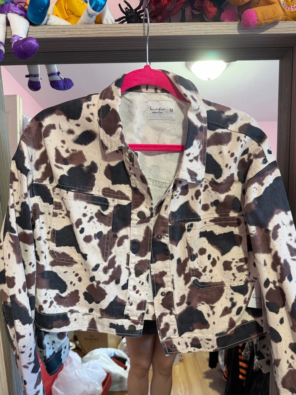 love, Fire Brown & White Cow Print Jacket